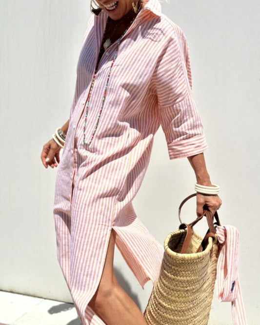 Paula™ | Vestido camisero clásico de rayas